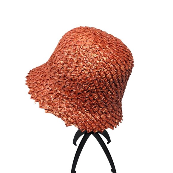 Vtg 20s 30s Italian Filippo Catarzi Womens Orange Woven Straw Bucket Hat Flapper - Picture 3 of 7
